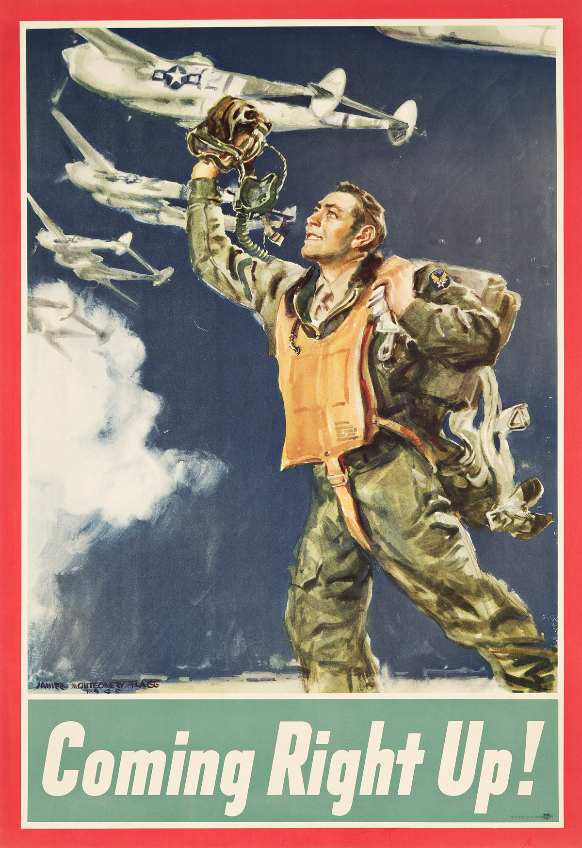 JAMES MONTGOMERY FLAGG (1870-1960).  COMING RIGHT UP! 1945. 35x24 inches, 89x61 cm. U.S. Army Recruiting Publicity Bureau, New York.